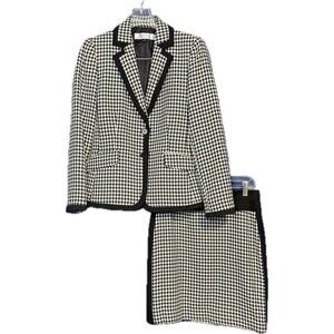 Tahari ASL Black White Houndstooth Skirt Suit 2pc Set Modern Executive Sz 4/6